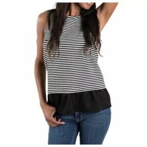 J. Crew Womens XXL Black White Striped Ruffle Hem Sleeveless Tank Top